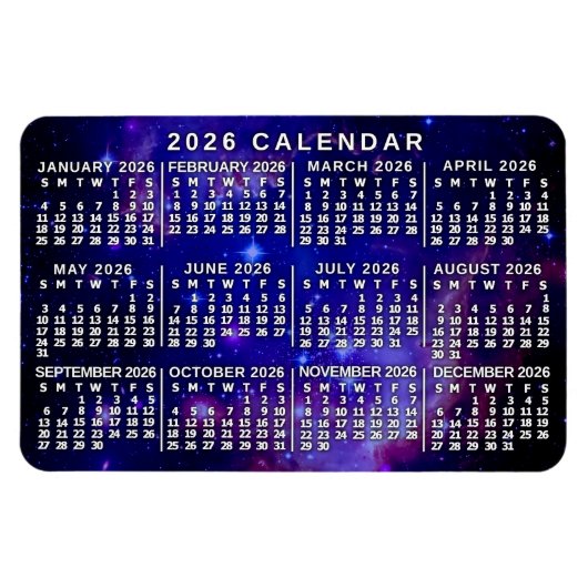 2026 Year Monthly Calendar Outer Space Nebula マグネット (横)