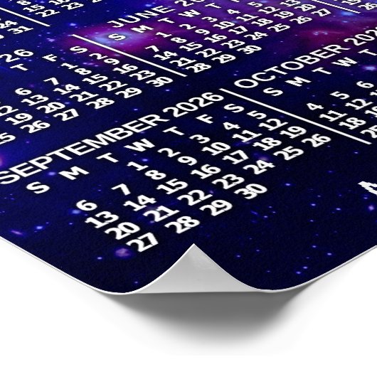 2026 Year Monthly Calendar Space Nebula 3 Photos ポスター (角)