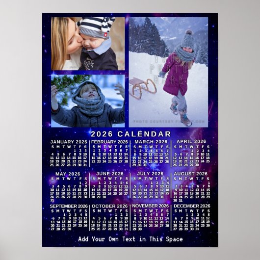 2026 Year Monthly Calendar Space Nebula 3 Photos ポスター (正面)