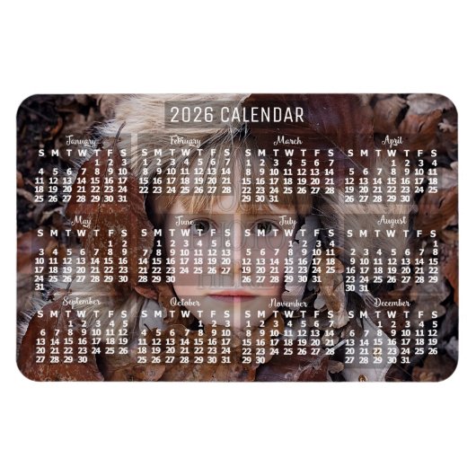 2026 Year Monthly Calendar White | Add Photo マグネット (横)