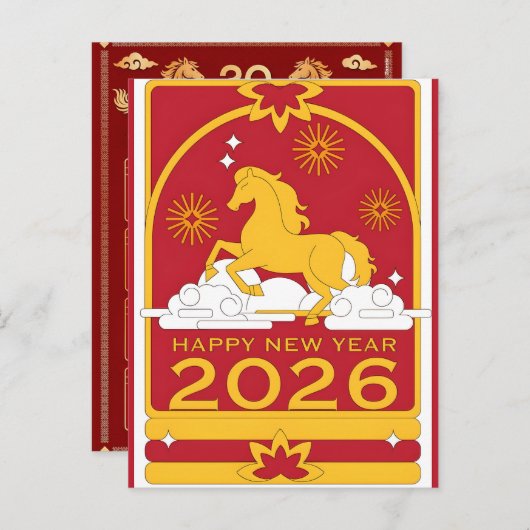 2026 Year of Horse Chinese Wall Calendar シーズンポストカード (正面/裏面)
