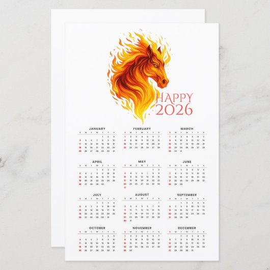 2026 Year of the Fire Horse Calendar (正面/裏面)