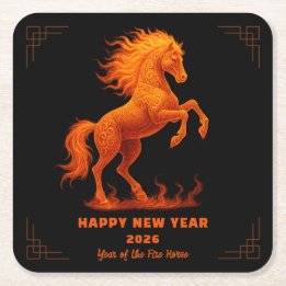 2026 Year of the Fire Horse Chinese Zodiac スクエアペーパーコースター