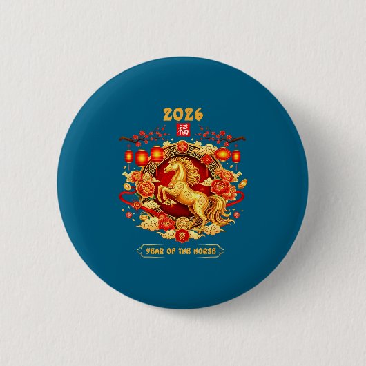2026 Year Of The Horse Chinese Zodiac Art  缶バッジ (正面)