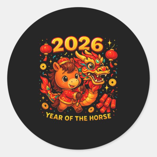 2026 Year Of The Horse Cute Lunar Newyear Art  ラウンドシール (正面)