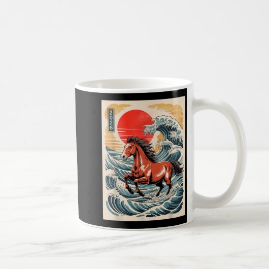 2026 Year Of The Horse Japanese Wave Art Lunar New コーヒーマグカップ (右)