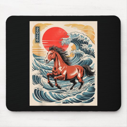 2026 Year Of The Horse Japanese Wave Art Lunar New マウスパッド (正面)