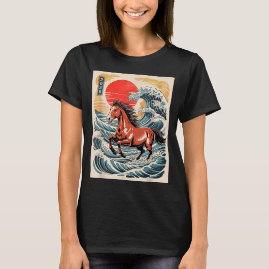 2026 Year Of The Horse Japanese Wave Art Lunar New Tシャツ (正面)
