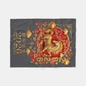 2026 Year Of The Horse Red Chinese New Year Lunar  フリースブランケット (正面(横))