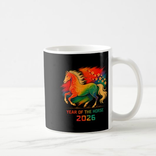 2026 Year Of The Horse Vibrant Zodiac Blossom Art コーヒーマグカップ (右)
