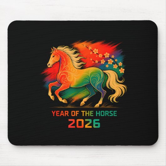 2026 Year Of The Horse Vibrant Zodiac Blossom Art  マウスパッド (正面)
