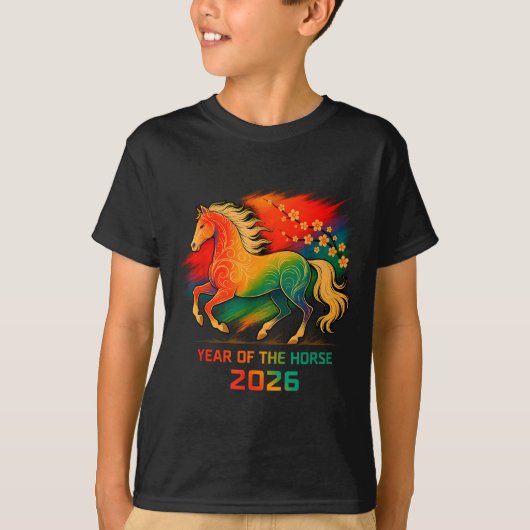 2026 Year Of The Horse Vibrant Zodiac Blossom Art  Tシャツ (正面)