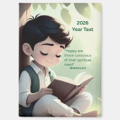 2026 Year Text Boy Reading マグネット (正面)