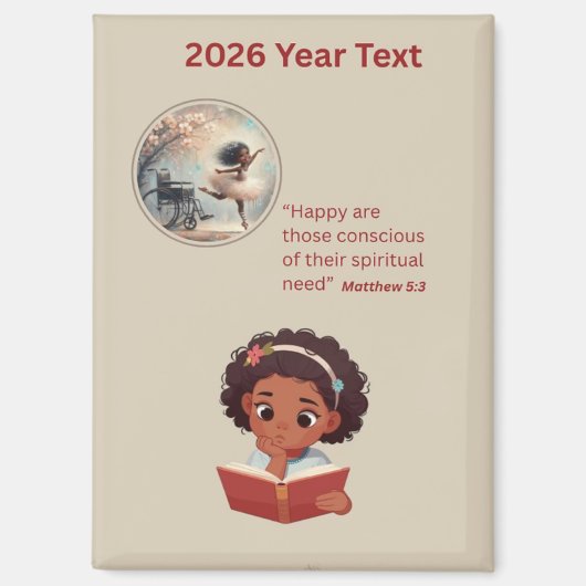 2026 Year Text Girl Reading マグネット (正面)