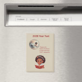 2026 Year Text Girl Reading マグネット (インサイチュ (食洗機))