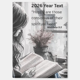 2026 Year Text Woman Reading マグネット