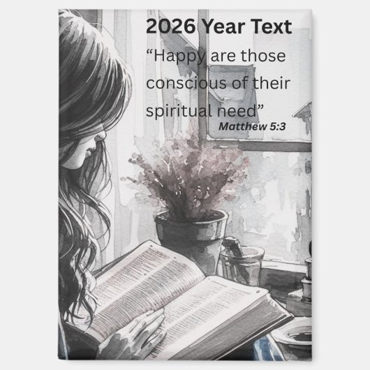 2026 Year Text Woman Reading マグネット (正面)
