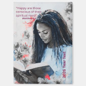 2026 Year Text Woman Reading マグネット (正面)