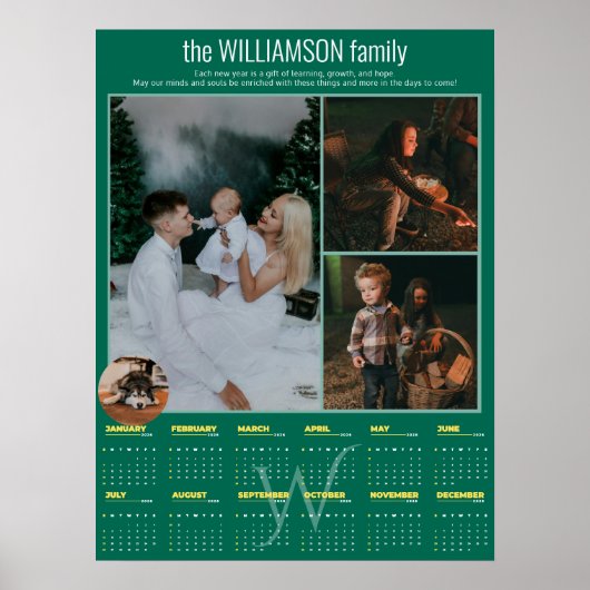 2026 Yearly Calendar 4 Photo Collage Personalized ポスター (正面)