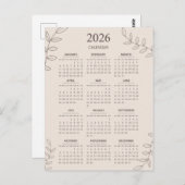 2026 Yearly Calendar Floral Line Art Minimalist ポストカード (正面/裏面)