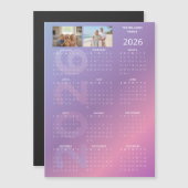 2026 Yearly Calendar Pink Blue Personalised Photo (正面/裏面)