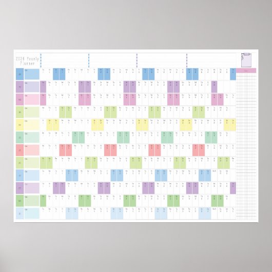 2026 Yearly Planner Printable | Pastel Wall Calend ポスター (正面)