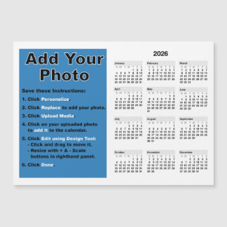 2026 Your photo 5x7 Mini Calendar Magnet Template マグネット招待状