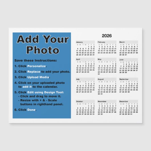 2026 Your photo 5x7 Mini Calendar Magnet Template マグネット招待状 (正面)