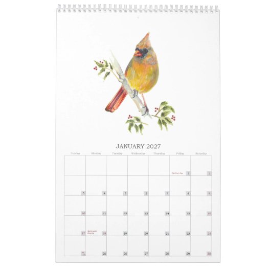 2026Backyard Birds in Watercolor Calendar カレンダー (1月 2027)