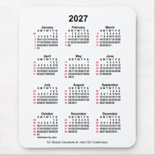 2027ホワイト52週間ISOカレンダー(Janz) マウスパッド