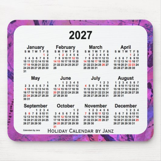 2027マゼンタホリデーアートカレンダーby Janz マウスパッド (正面)