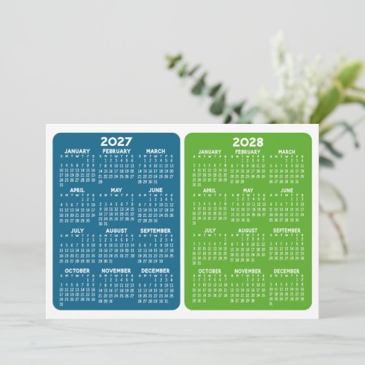 2027年と2028年の2年間のカレンダー表示 青と緑 (スタンド正面)