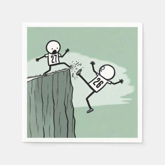 2027年のお正月のスティックスフィギュア・ユーモア スタンダードカクテルナプキン (正面)