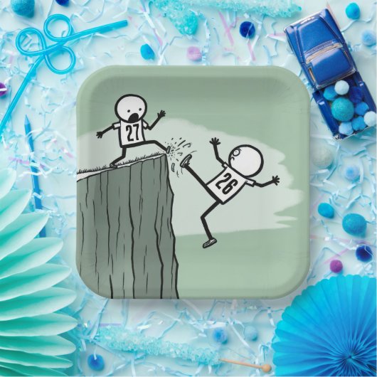 2027年のお正月のスティックスフィギュア・ユーモア ペーパープレート (パーティー)