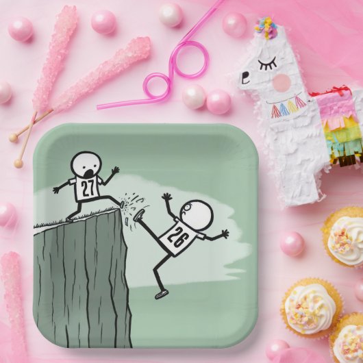 2027年のお正月のスティックスフィギュア・ユーモア ペーパープレート (パーティー)