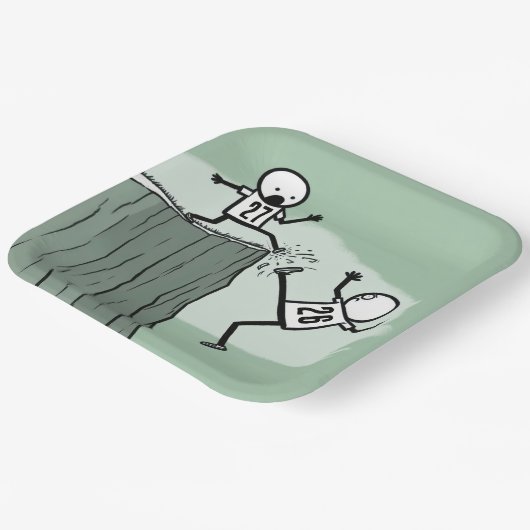 2027年のお正月のスティックスフィギュア・ユーモア ペーパープレート (傾斜あり)