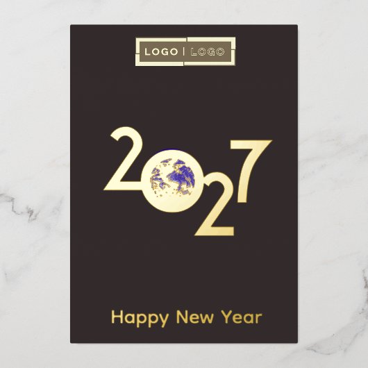 2027年の地球 - プロフェッショナル新年カード 箔招待状 (正面)