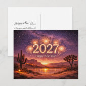 2027年の砂漠の夜空のゴールデンファイヤーワークス祝賀 シーズンポストカード (正面/裏面)