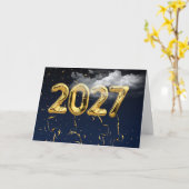 2027年の雲の中の金箔風船 カード (黄色い花)