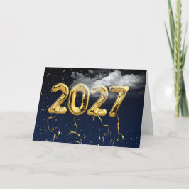 2027年の雲の中の金箔風船 カード