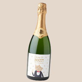 2027年を迎えるネコの乾杯 パーソナライズド スパークリングワインラベル