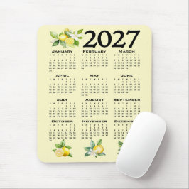 2027年イタリアスタイル レモン イエロー カレンダー マウスパッド