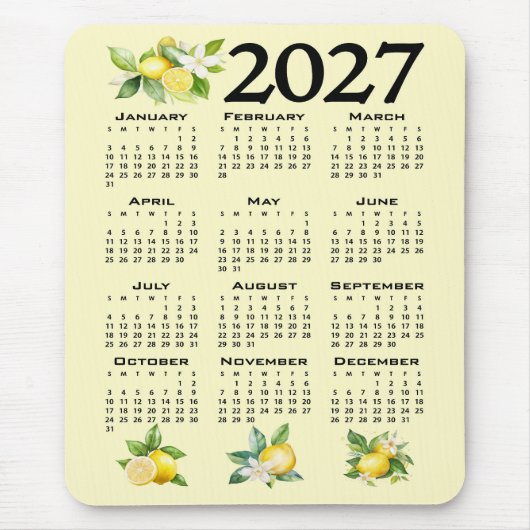 2027年イタリアスタイル レモン イエロー カレンダー マウスパッド (正面)