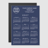 2027年カレンダービジネスロゴ テキストネイビーマグネットカード (正面/裏面)