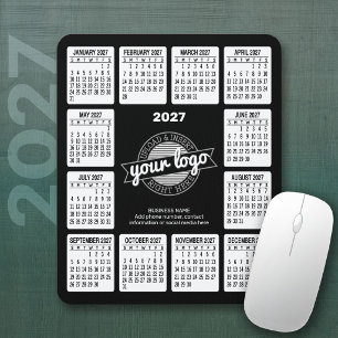 2027年カレンダーロゴ 連絡先 ブラック ホワイト マウスパッド