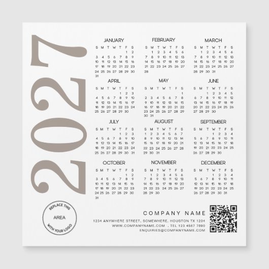 2027年カレンダーロゴQRコードニュートラルタウペビジネス (正面)