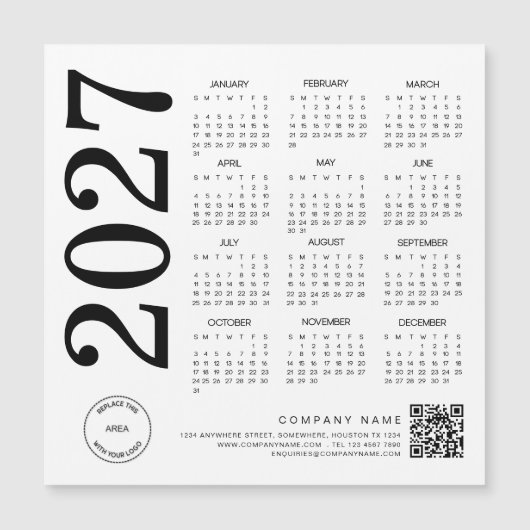 2027年カレンダーロゴQRコード 白黒ビジネス (正面)