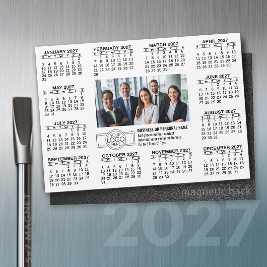 2027年カレンダー付きロゴ連絡先情報マグネット