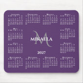 2027年カレンダー おしゃれなモノグラムの名前 紫色 マウスパッド (正面)