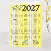 2027年カレンダー イタリアンスタイル レモン イエローストライプス カード (黄色い花)